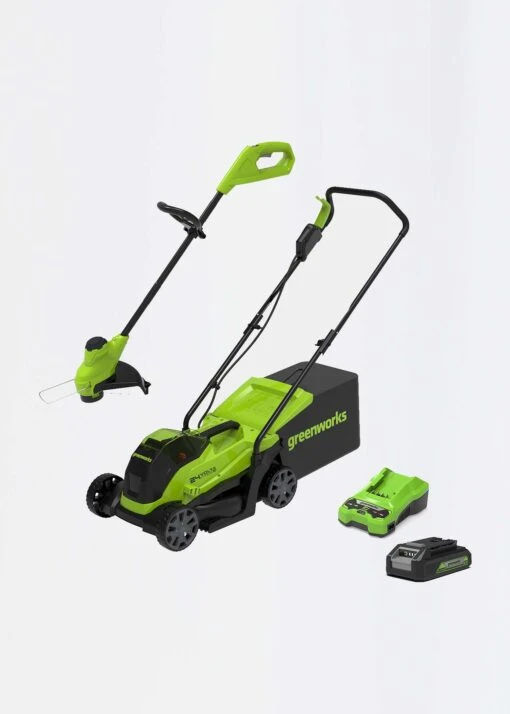 Greenworks 24v 33cm Cordless Lawnmower With Line Trimmer -Outdoor Garden Care Shop search 1764
