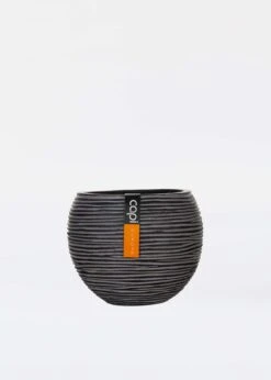 Vase Ball Rib Pot 21x19cm Black