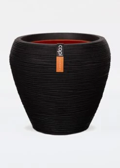 Vase Taper Round Rib Pot 42x38cm Black
