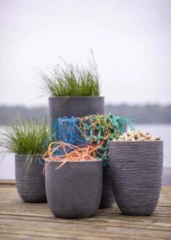 Vase Elegant Low Waste Rib Pot 34x46 Terrazzo Grey -Outdoor Garden Care Shop search 372